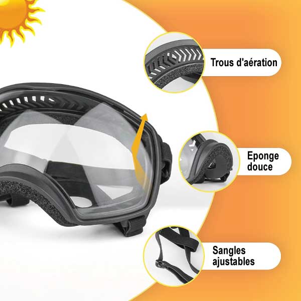 Lunettes De Protection Pour Chien - Anti UV, Coupe-vent, Réglables Pour Petits Et Moyens Chiens